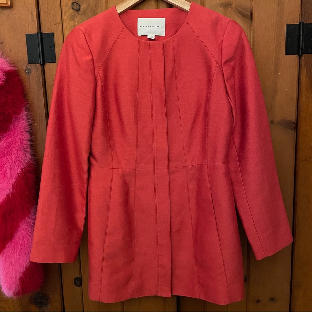 Banana Republic Coral Silk Blend Zip Front Jacket Petite Small NWOT